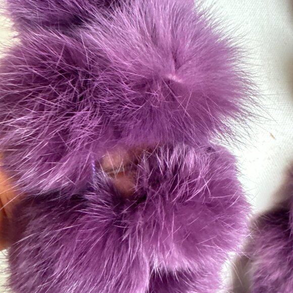 Pom Pom Real Rabbit Fur Scarf Purple - Picture 2 of 4